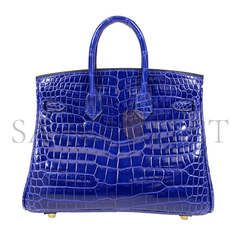 H**mes master birkin 25 crocodile leather electric blue bag gold buckle h041354ck21 (25*20*13cm)